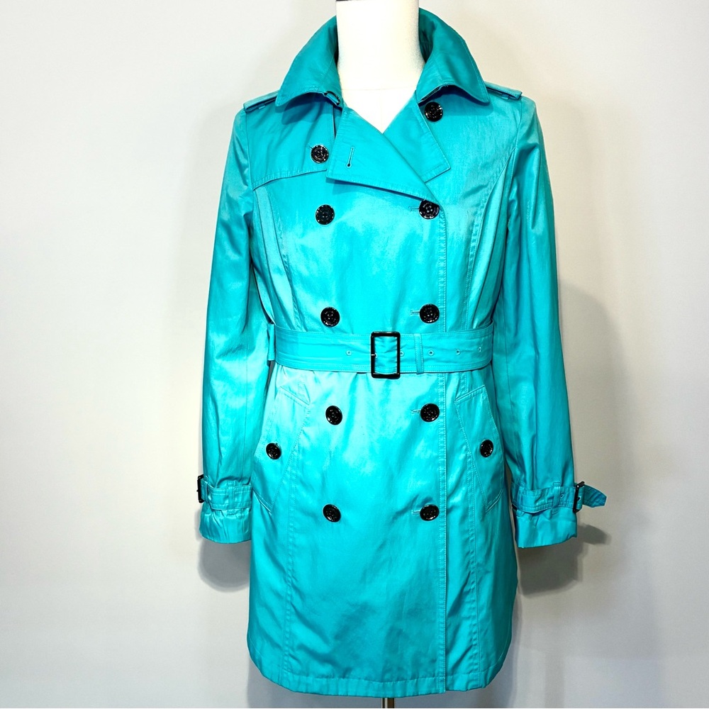 Michael Kors Turquoise Double-Breasted Trench Coat, Size L